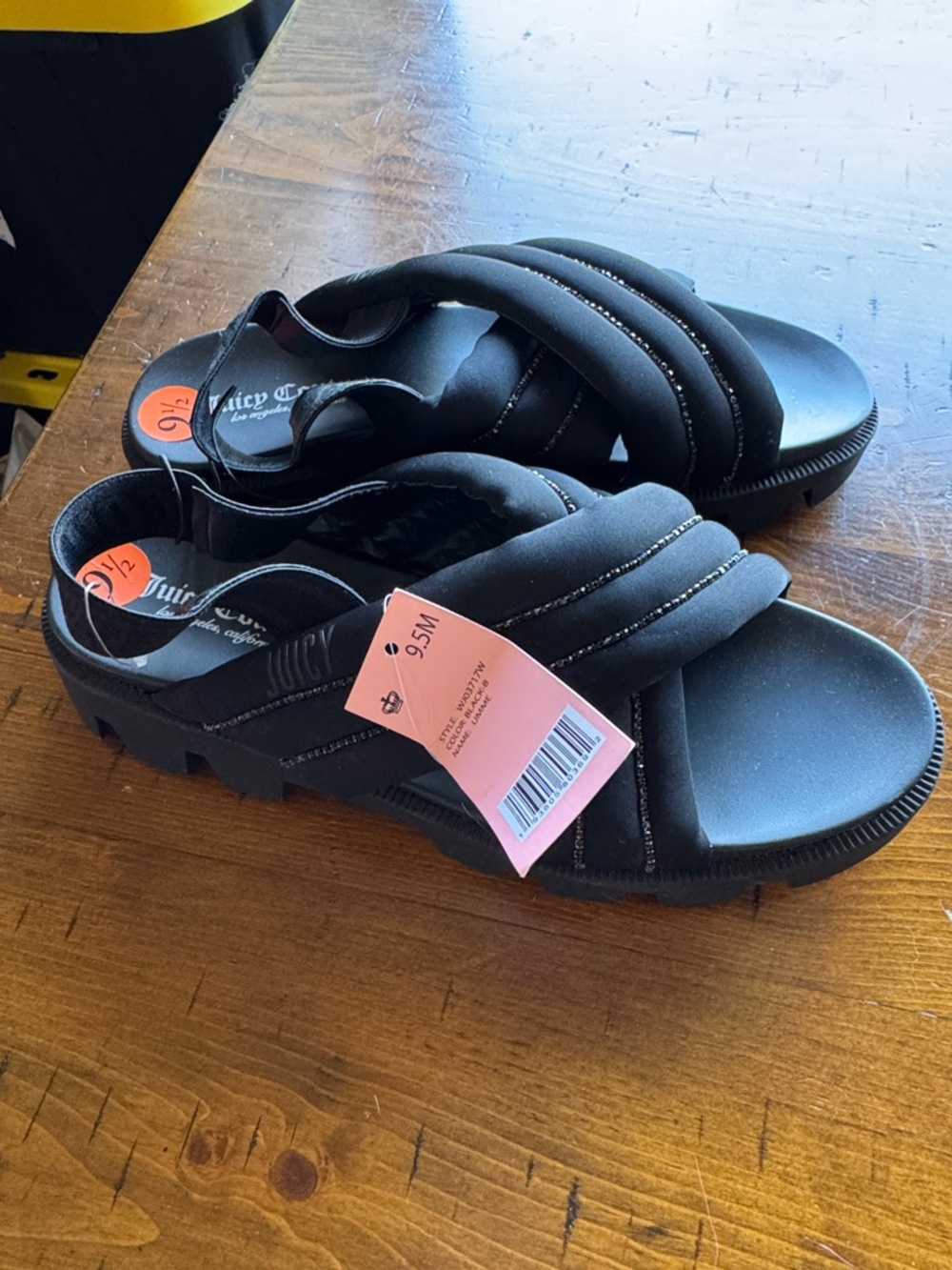 Juicy Couture Black Quilted Cross-Strap Slide Sandals size 9.5 NWTS
